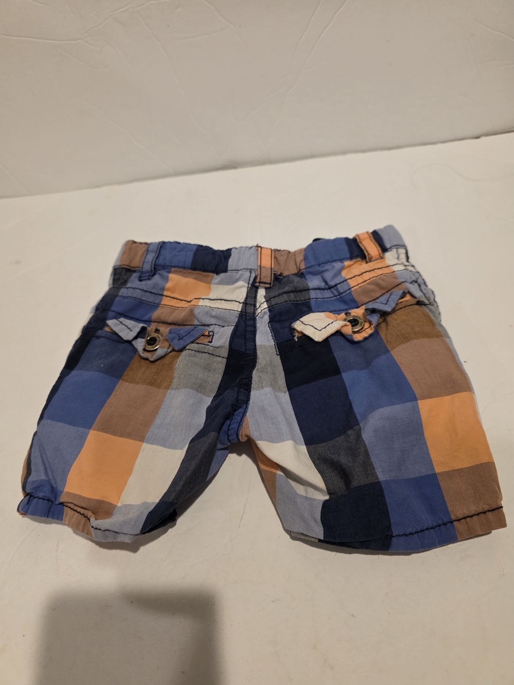 Petit Lem Kids Plaid Pull-On Shorts in Blue, Orange, Brown Size 2